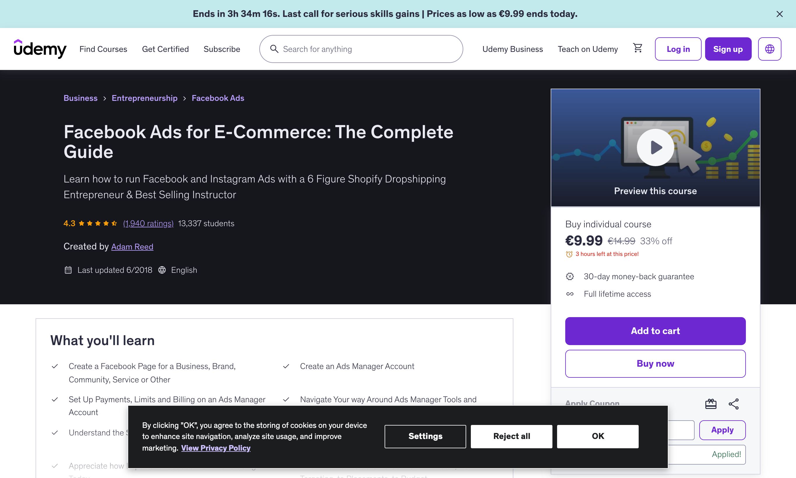 An overview of the Facebook Ads for E-Commerce The Complete Guide course