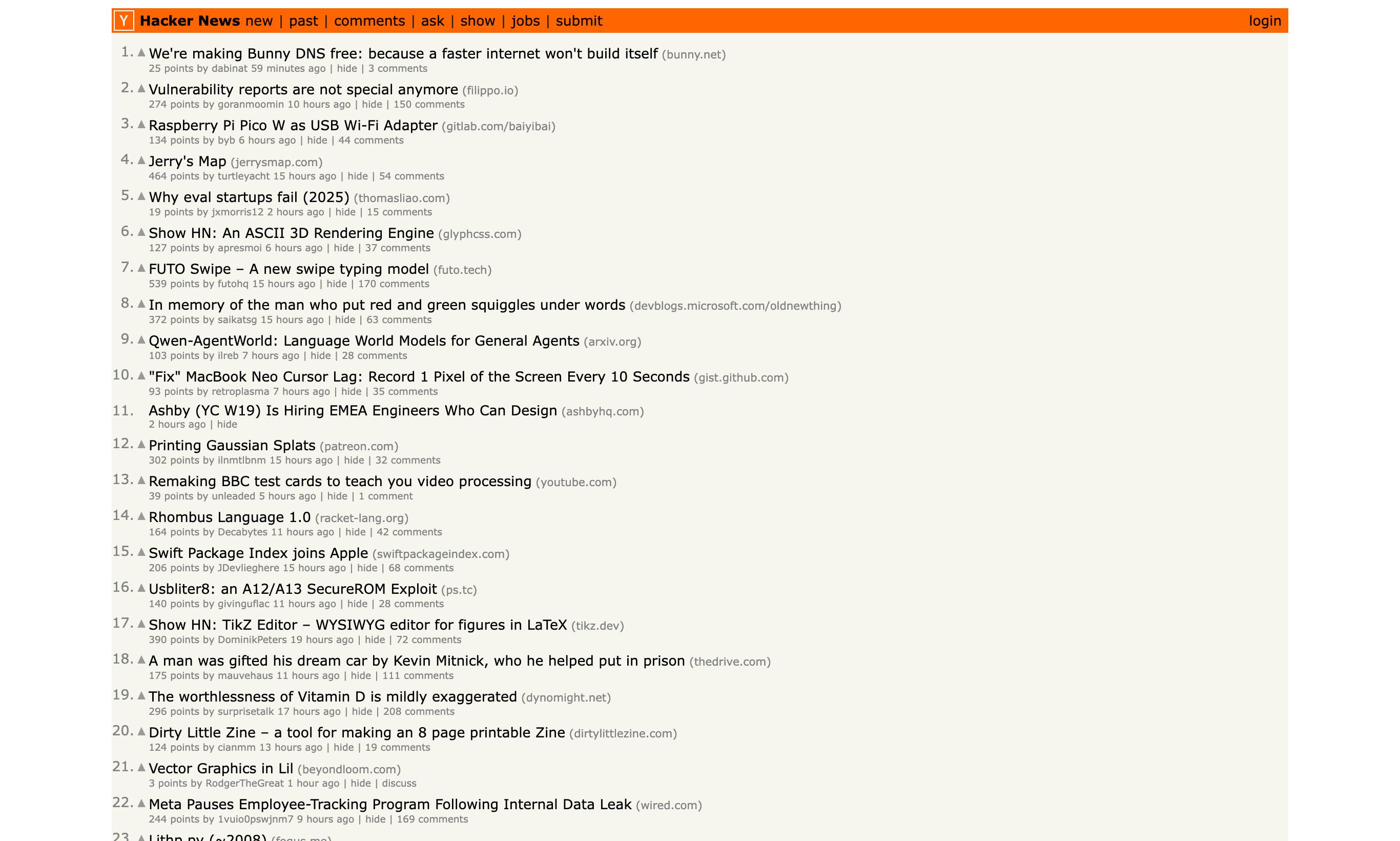 Hacker News homepage