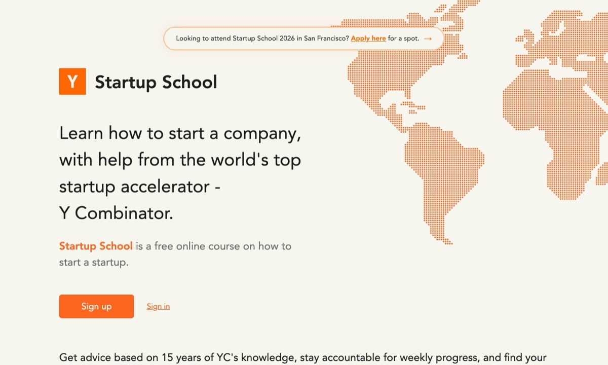 Y Combinator Startup School homepage