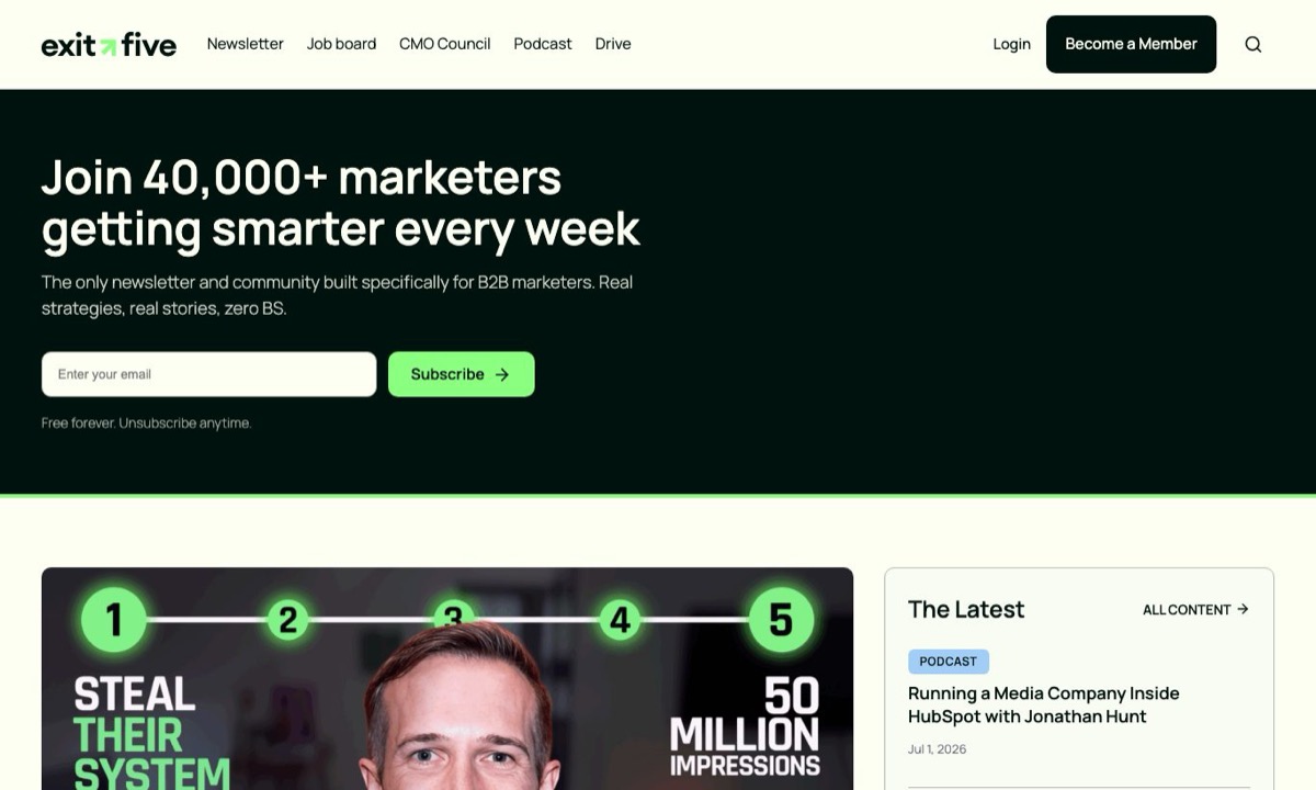 Exit Five homepage