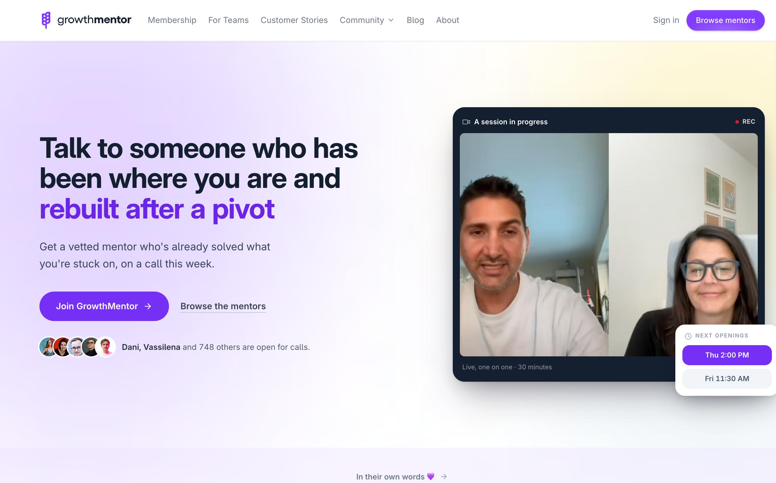GrowthMentor homepage