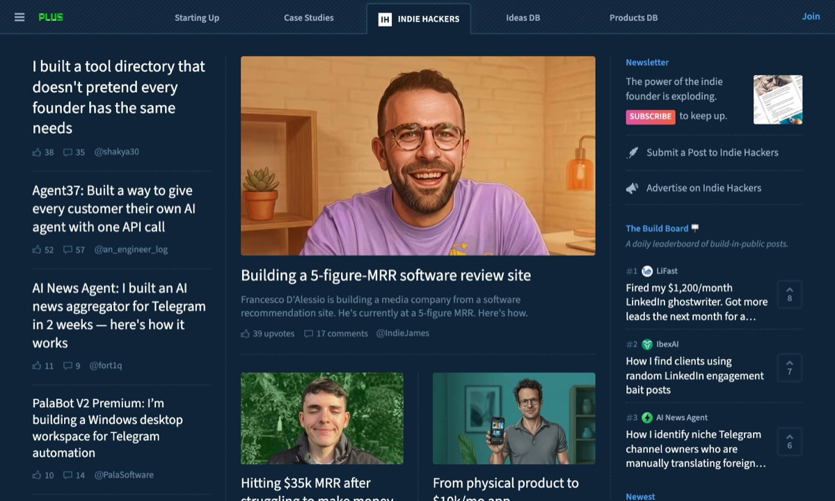 Indie Hackers homepage