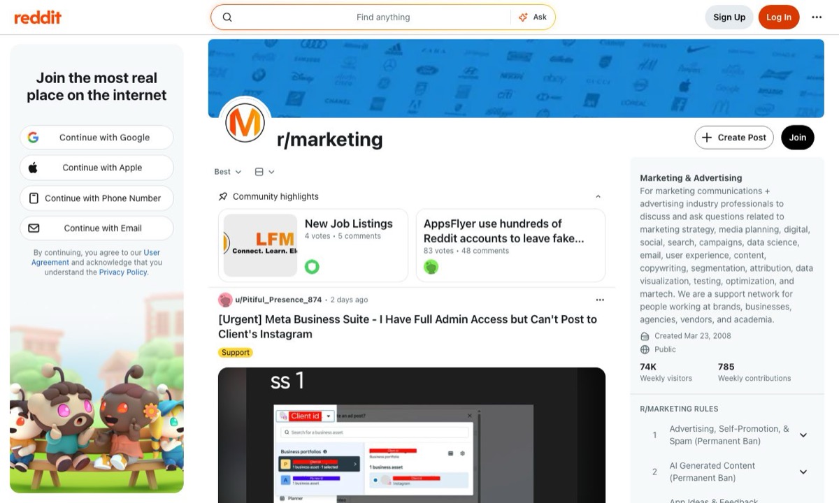 r/marketing subreddit