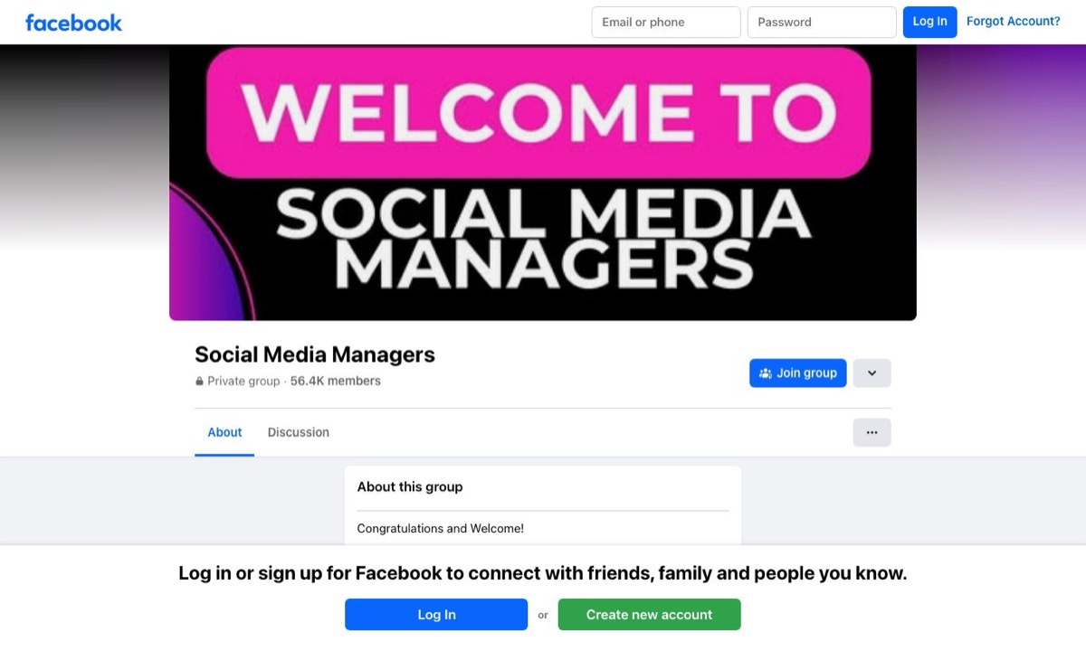 Social Media Managers Facebook group