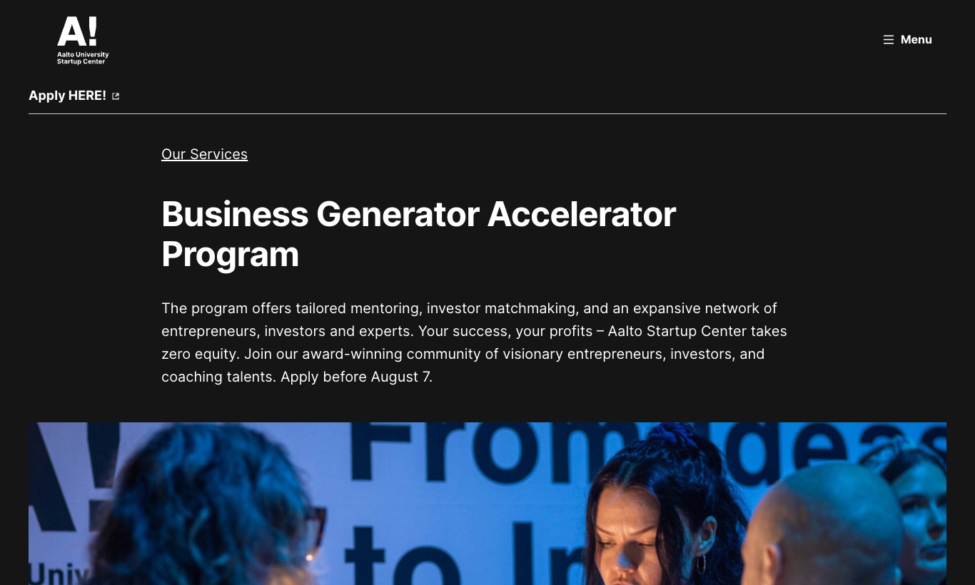 Aalto Startup Center website, September 2026