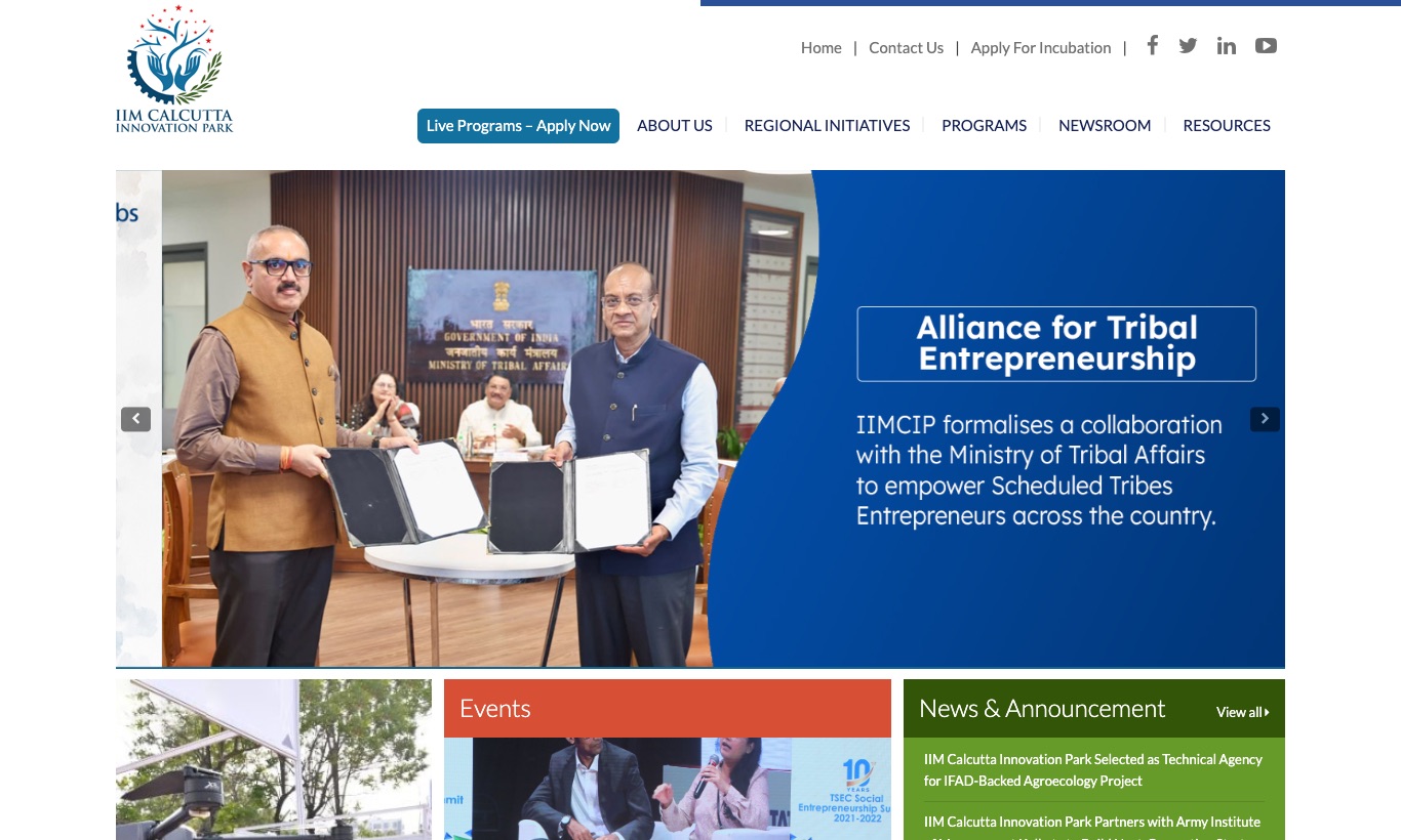 IIM Calcutta Innovation Park website, September 2026