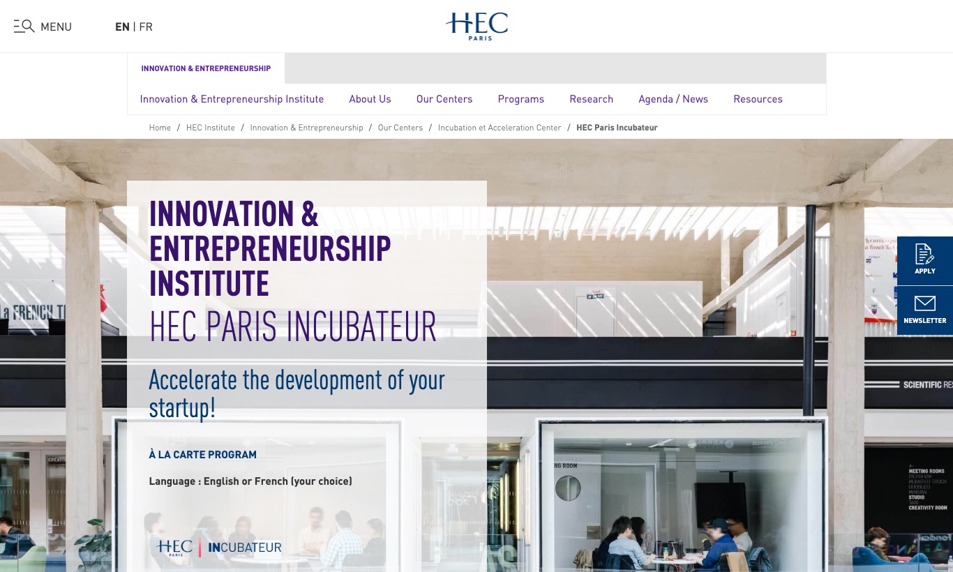 Incubateur HEC Paris website, September 2026