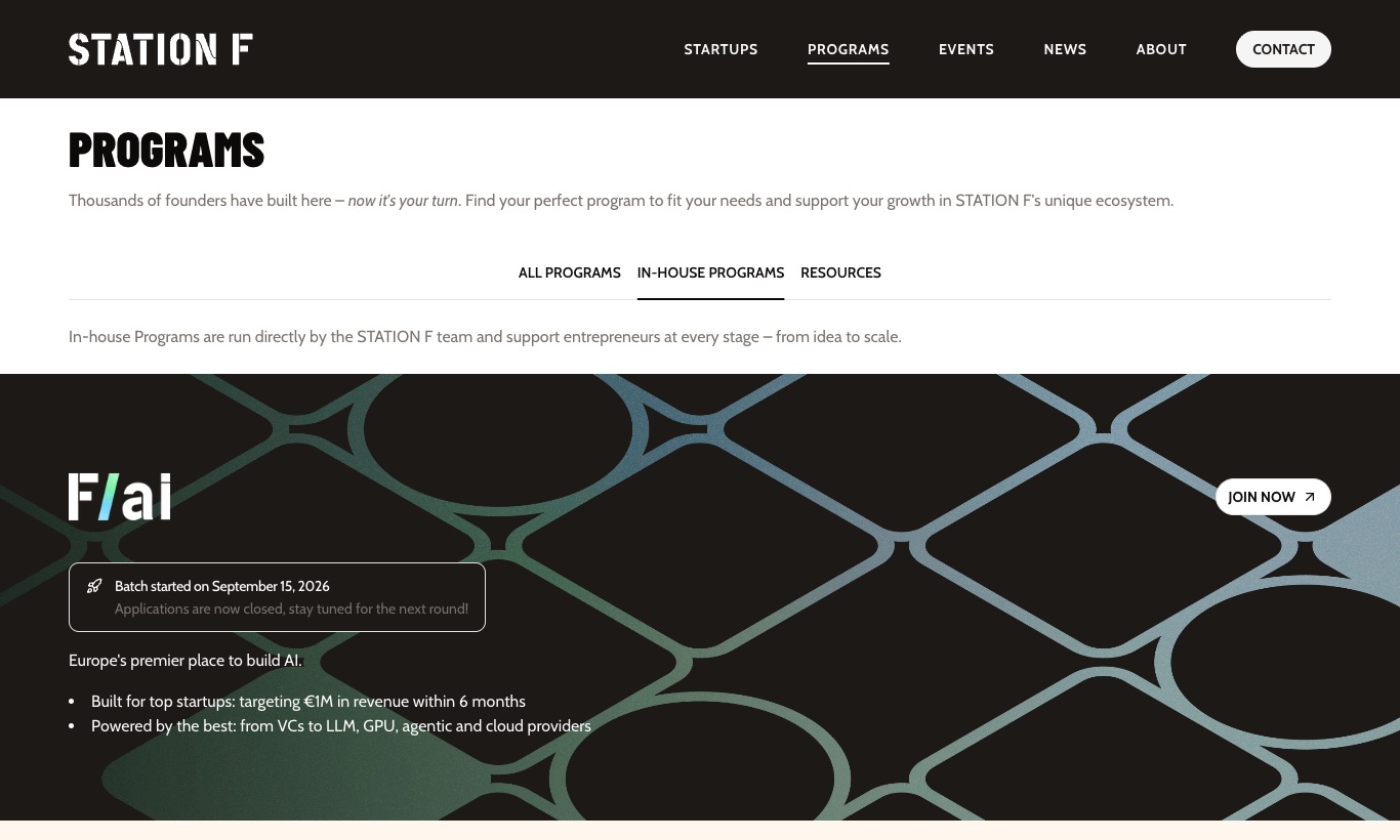 STATION F Fighters Program website, September 2026