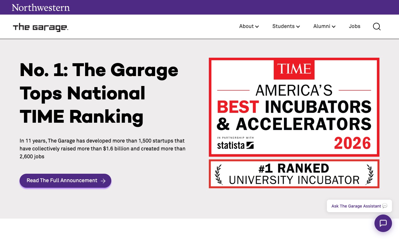 The Garage at Northwestern website, September 2026