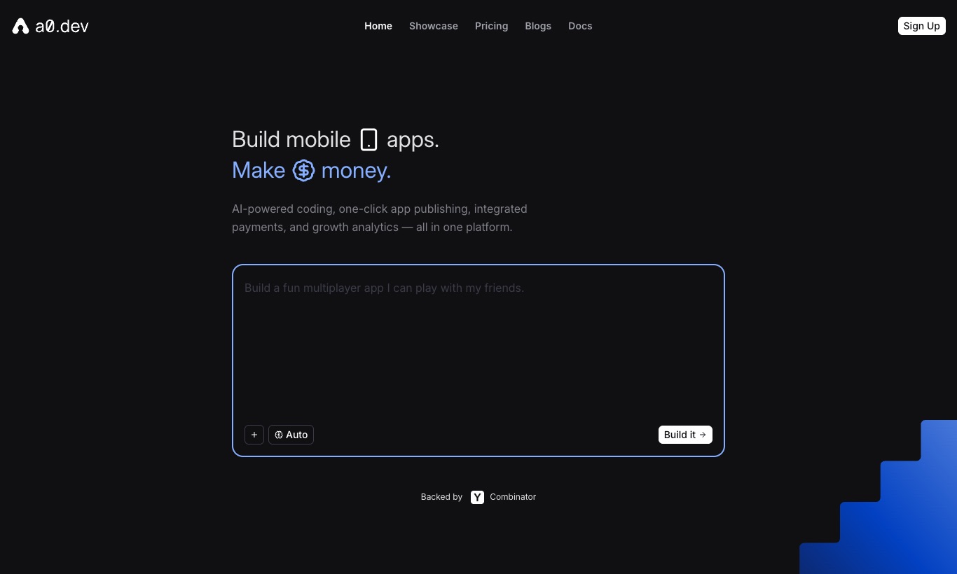 a0.dev website, September 2026