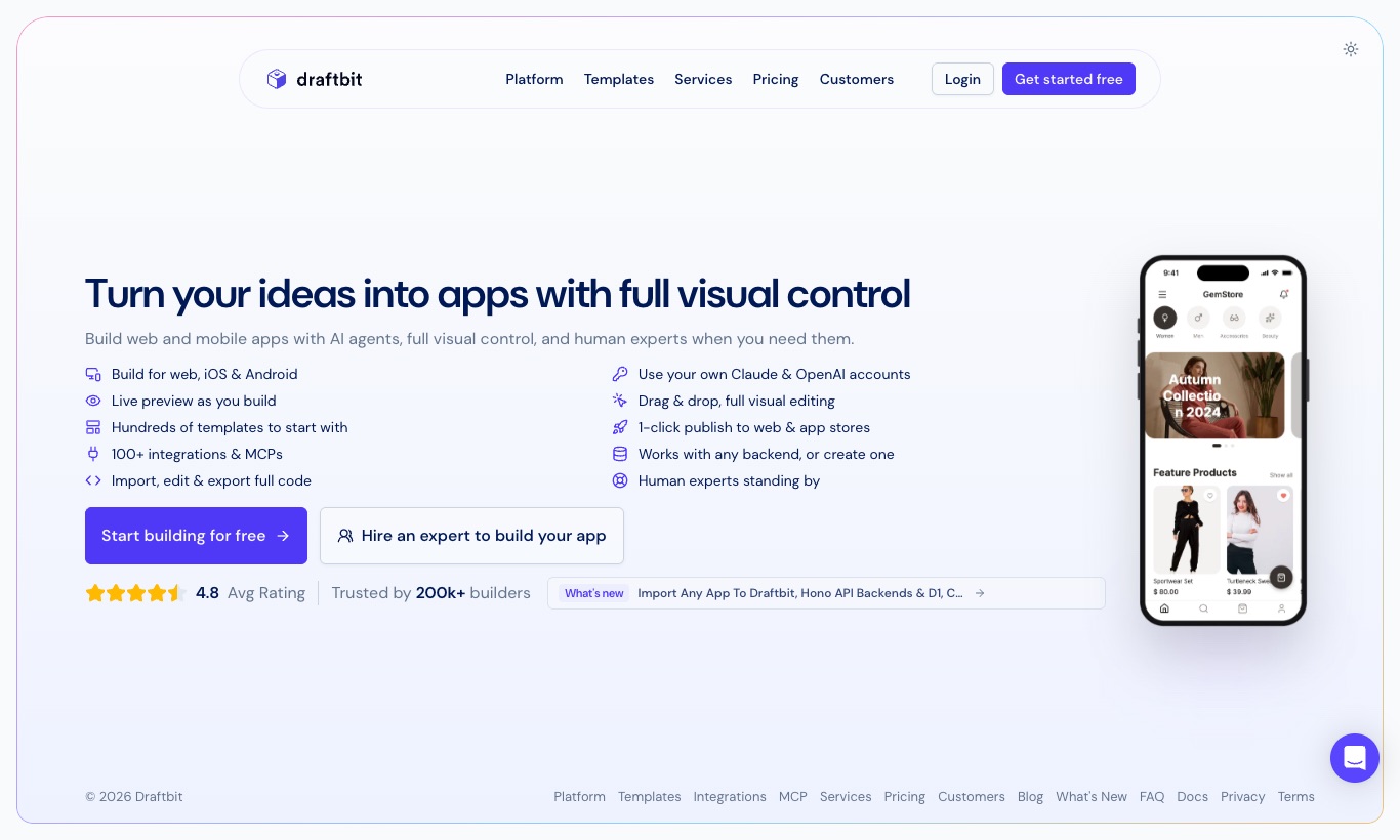 Draftbit website, September 2026