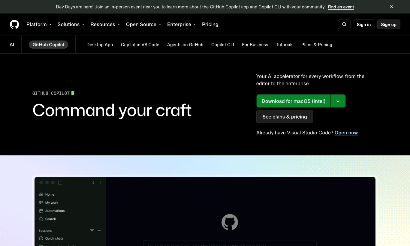 GitHub Copilot website, September 2026