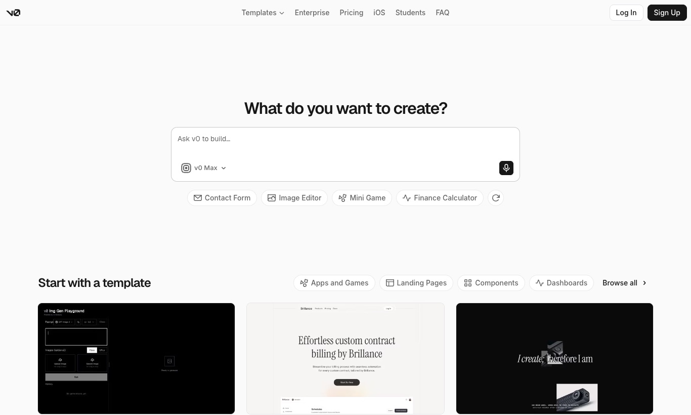 v0 website, September 2026