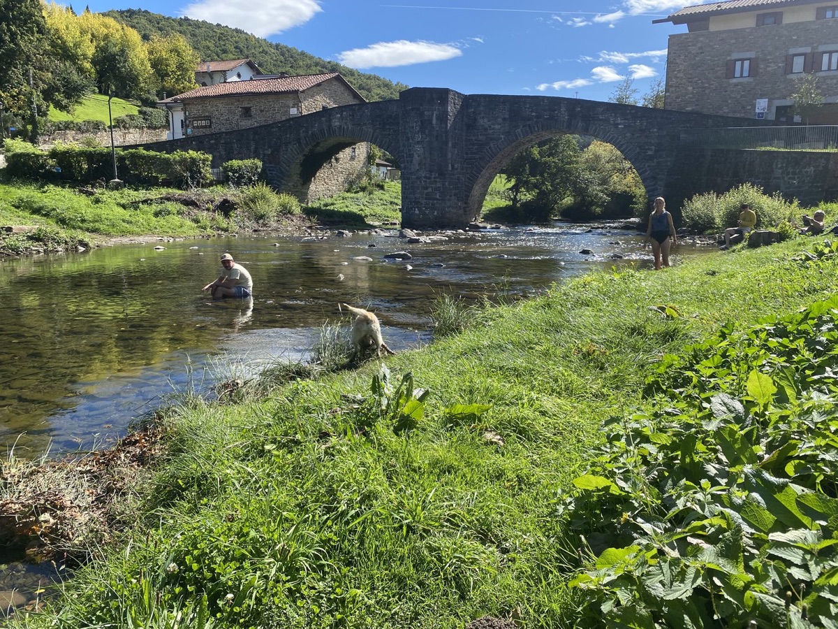 Green Pyrenees foothills near the start of the route