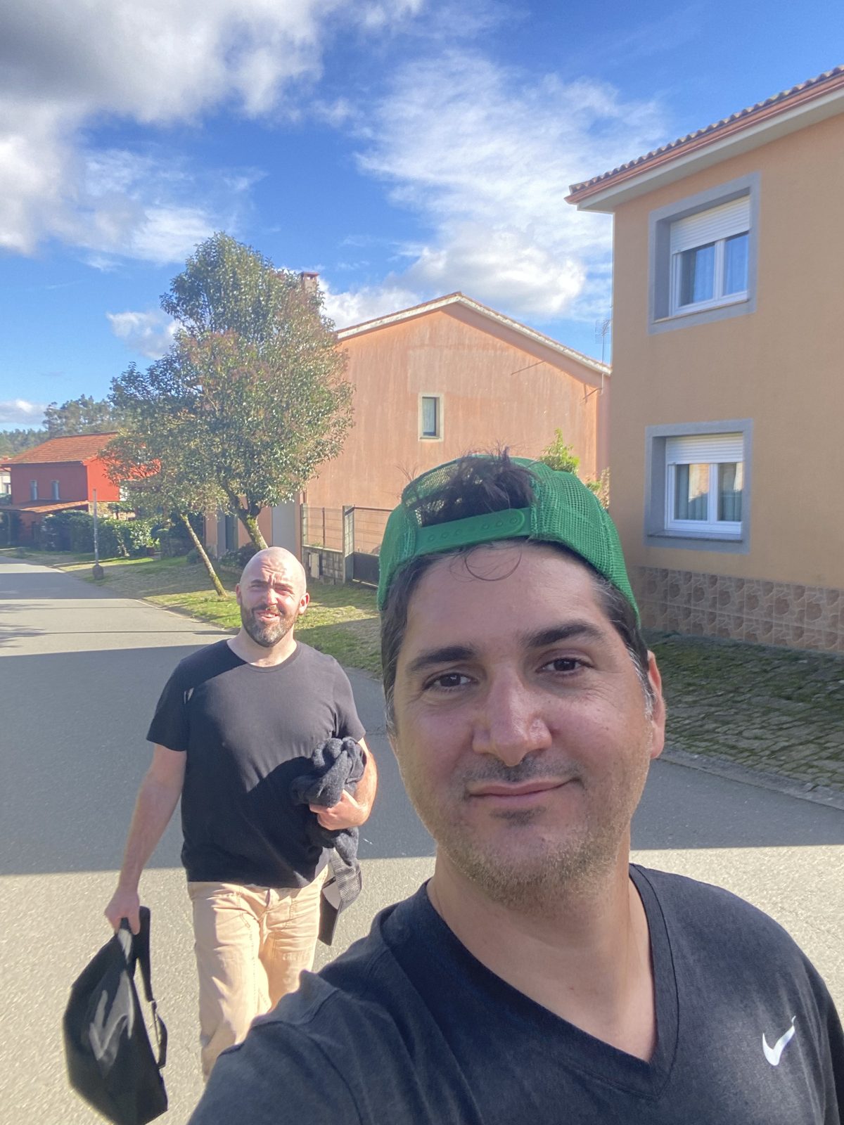 Selfie walking into Santiago with Matthew behind