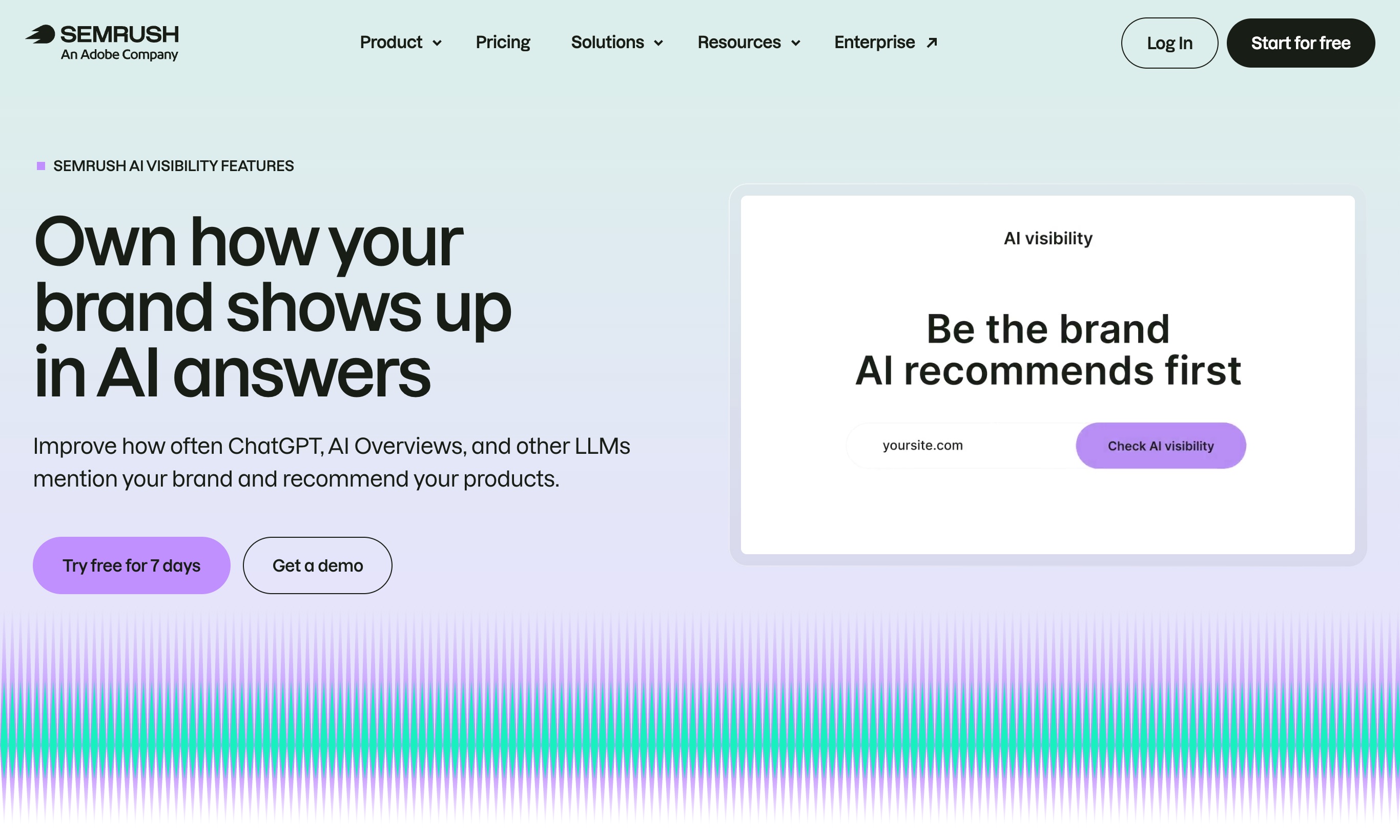 Semrush AI visibility features page