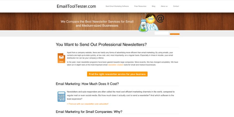 early version of the EmailTooltester website