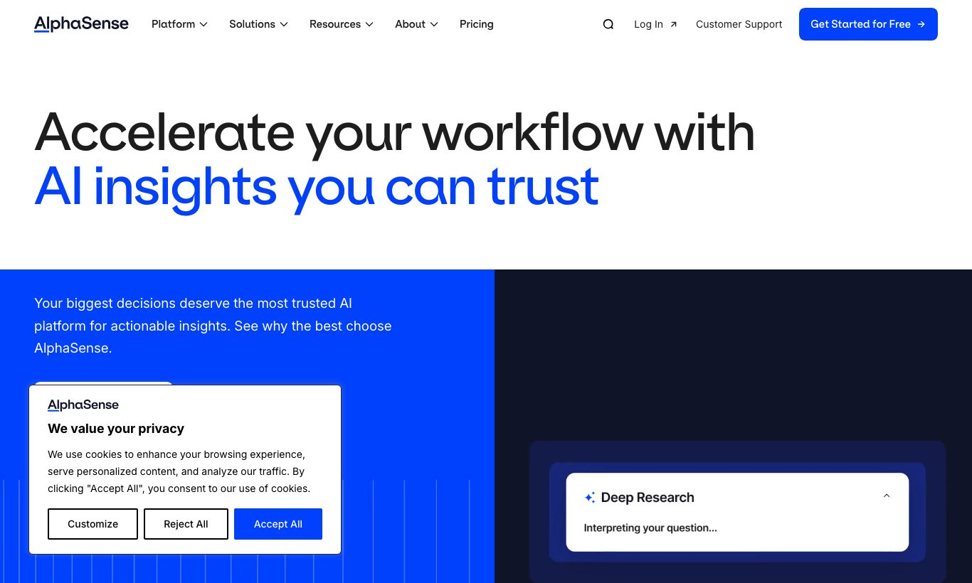 AlphaSense homepage