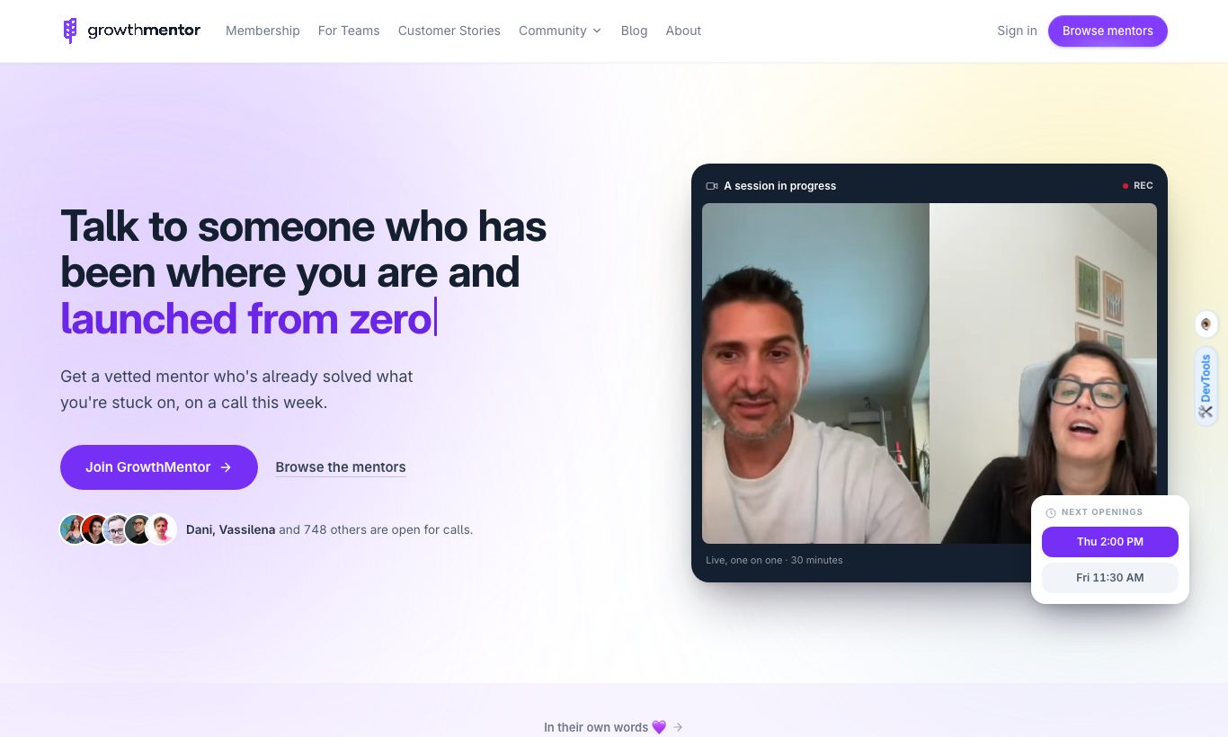 GrowthMentor homepage