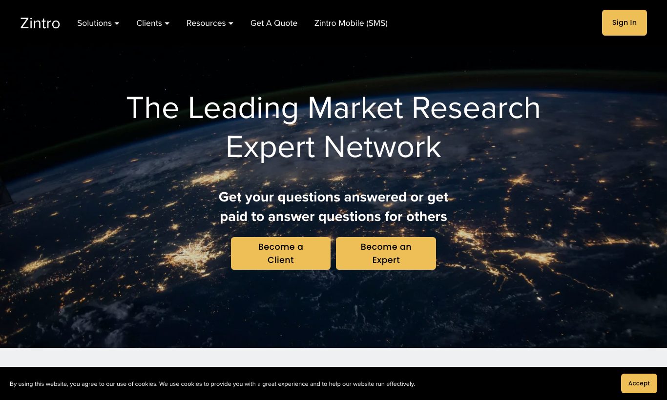 Zintro homepage