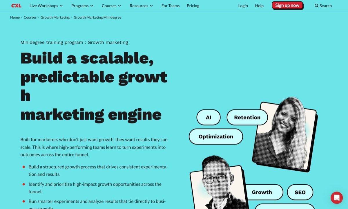 CXL Growth Marketing Minidegree homepage