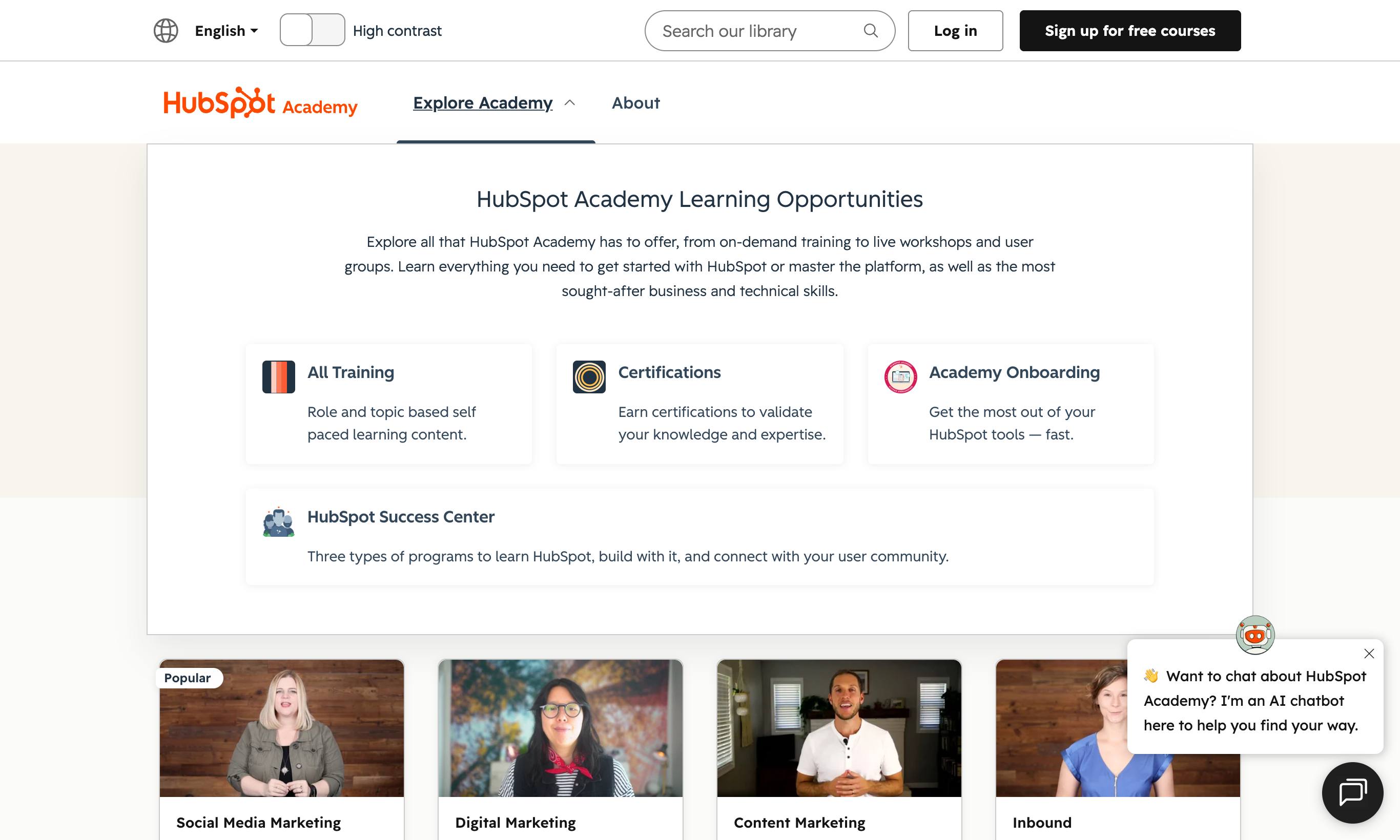 HubSpot Academy homepage
