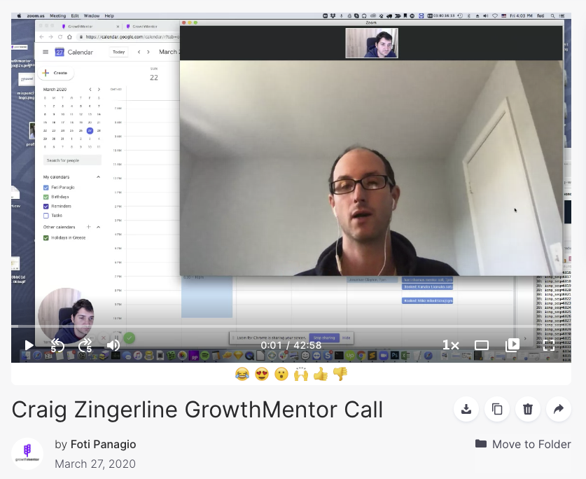 A recorded GrowthMentor call open in Loom