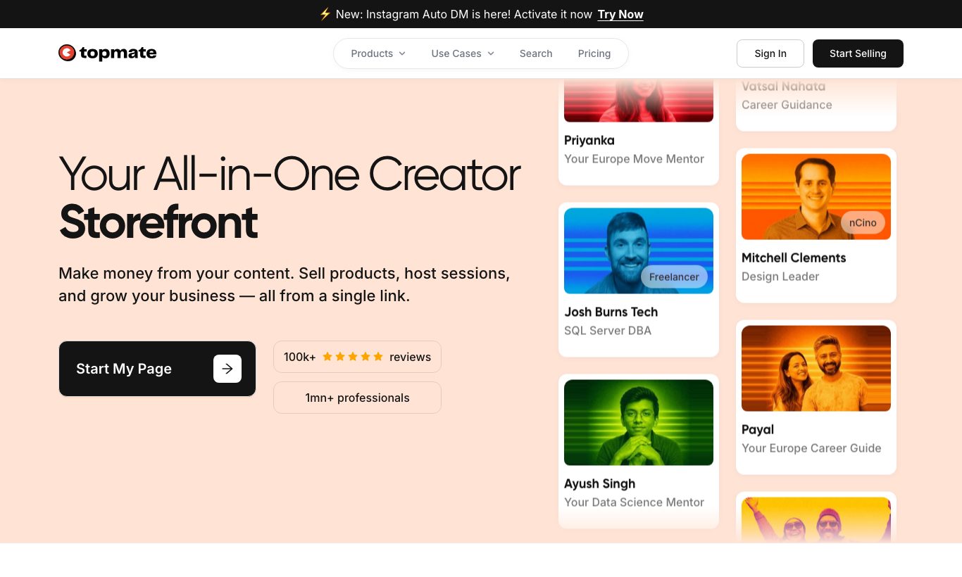 Topmate homepage