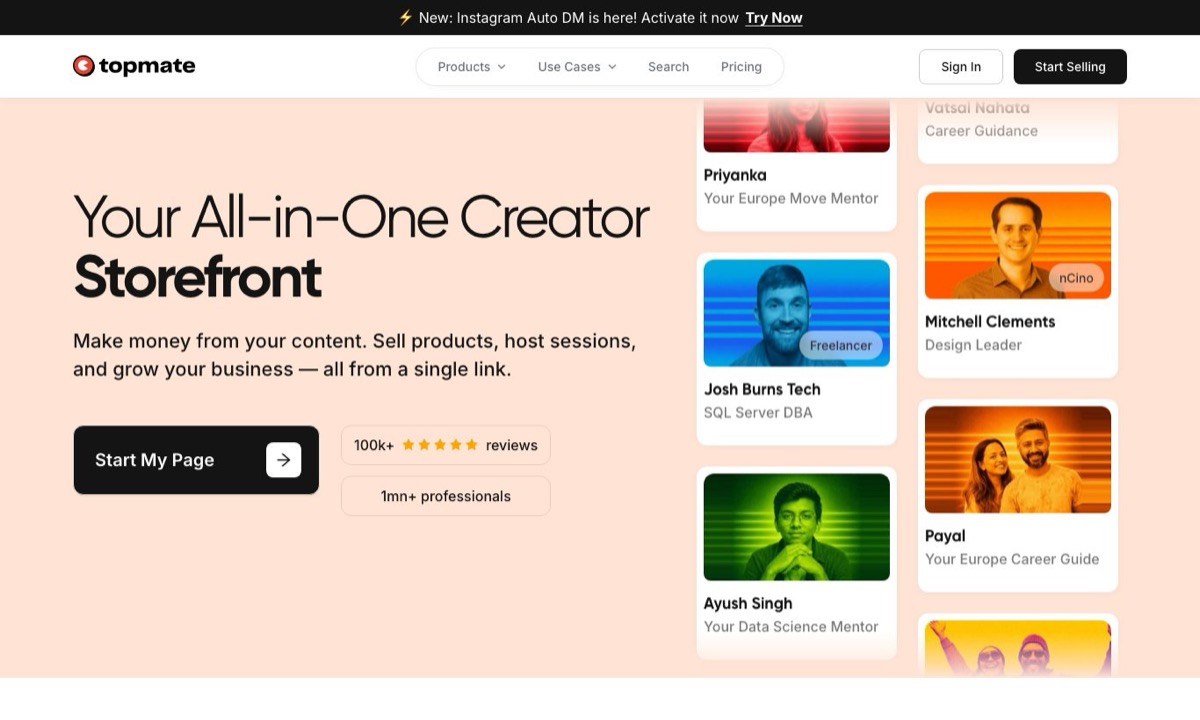 Topmate homepage