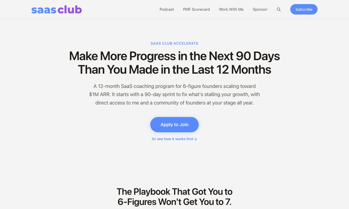 SaaS Club Accelerate page