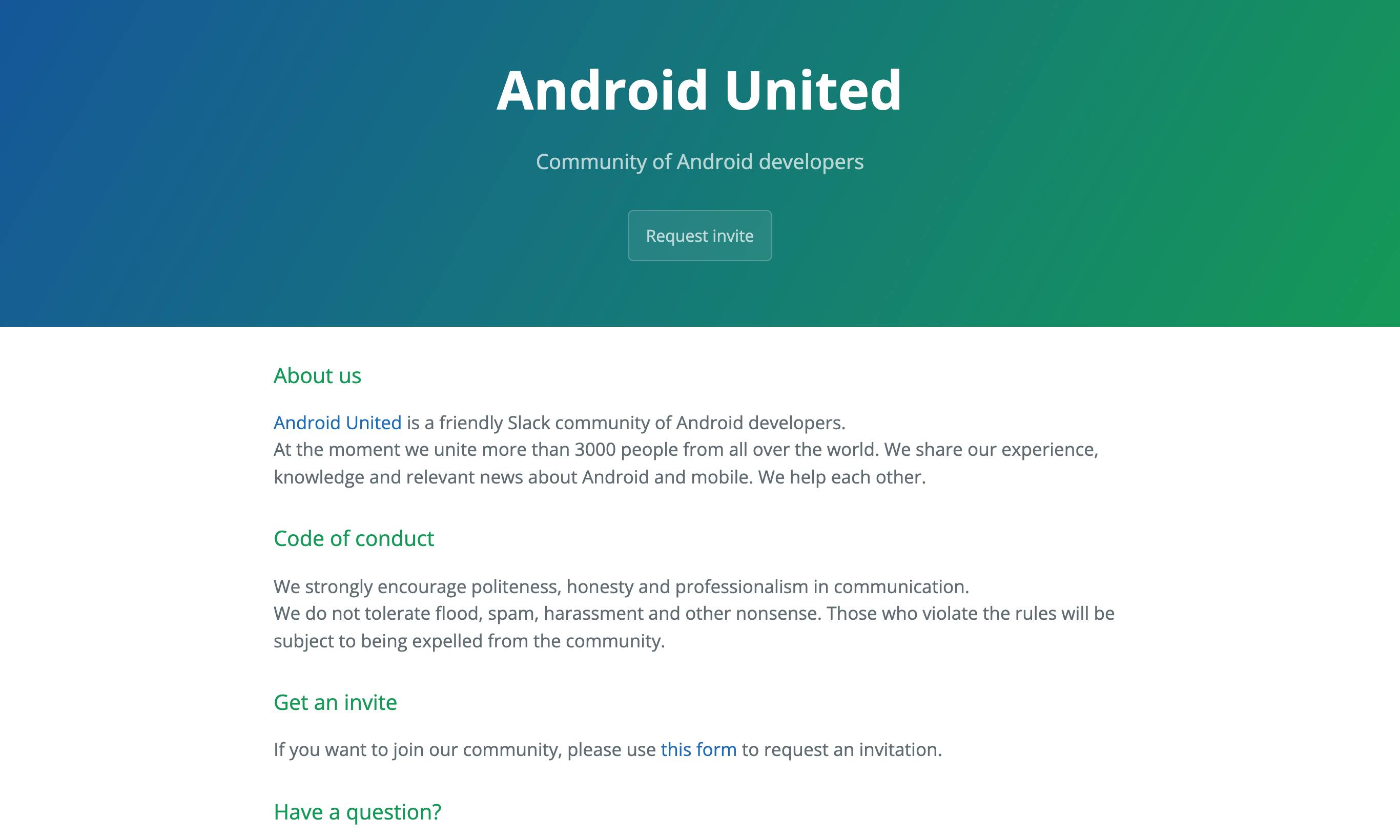 Android United homepage
