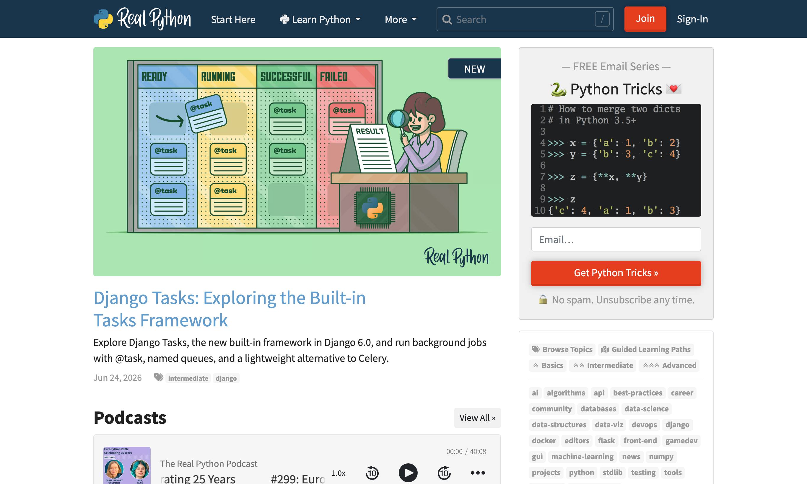 Real Python homepage