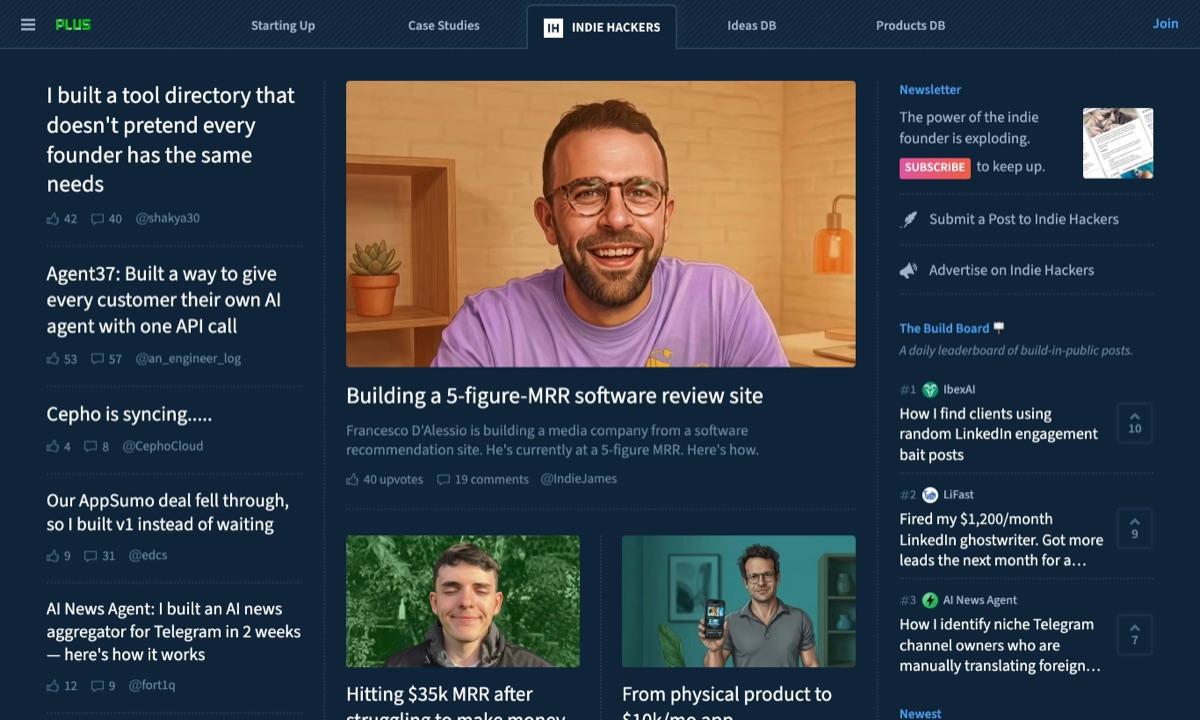 Indie Hackers homepage