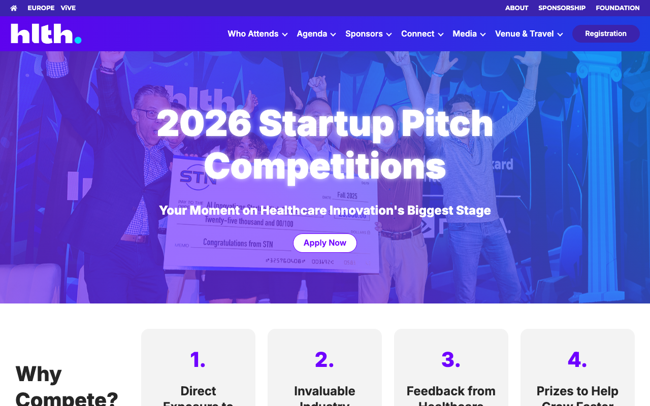 HLTH USA Startup Pitch Competition website