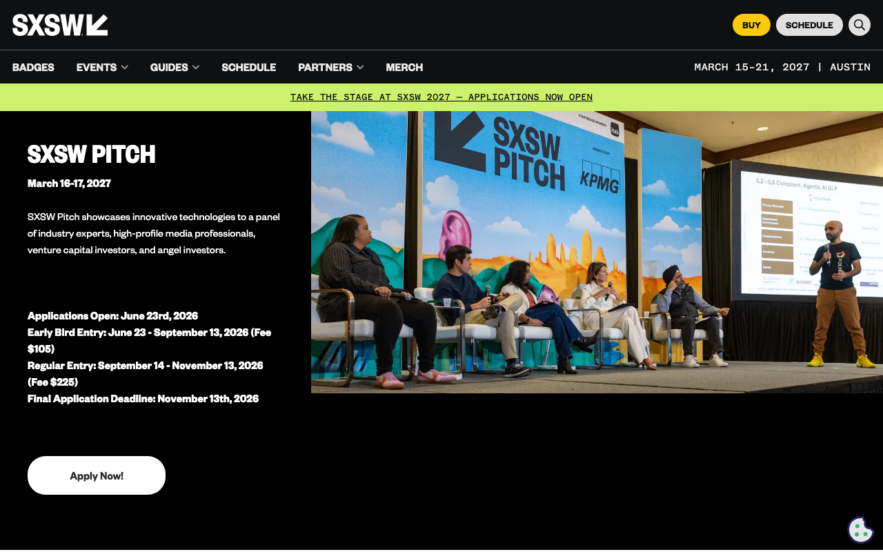 SXSW Pitch website