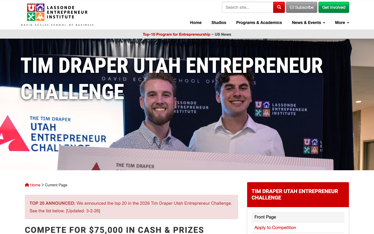 Tim Draper Utah Entrepreneur Challenge (UEC) website