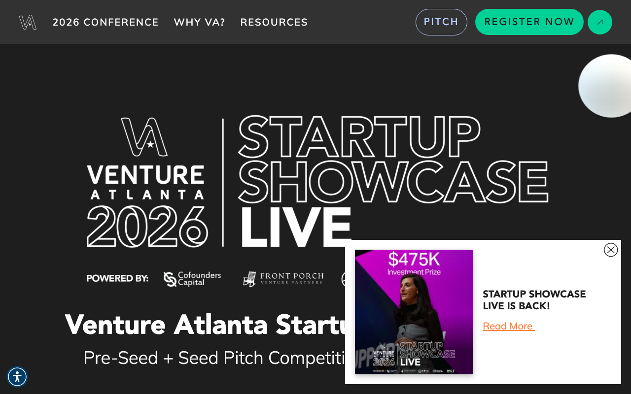 Venture Atlanta — Startup Showcase Live website