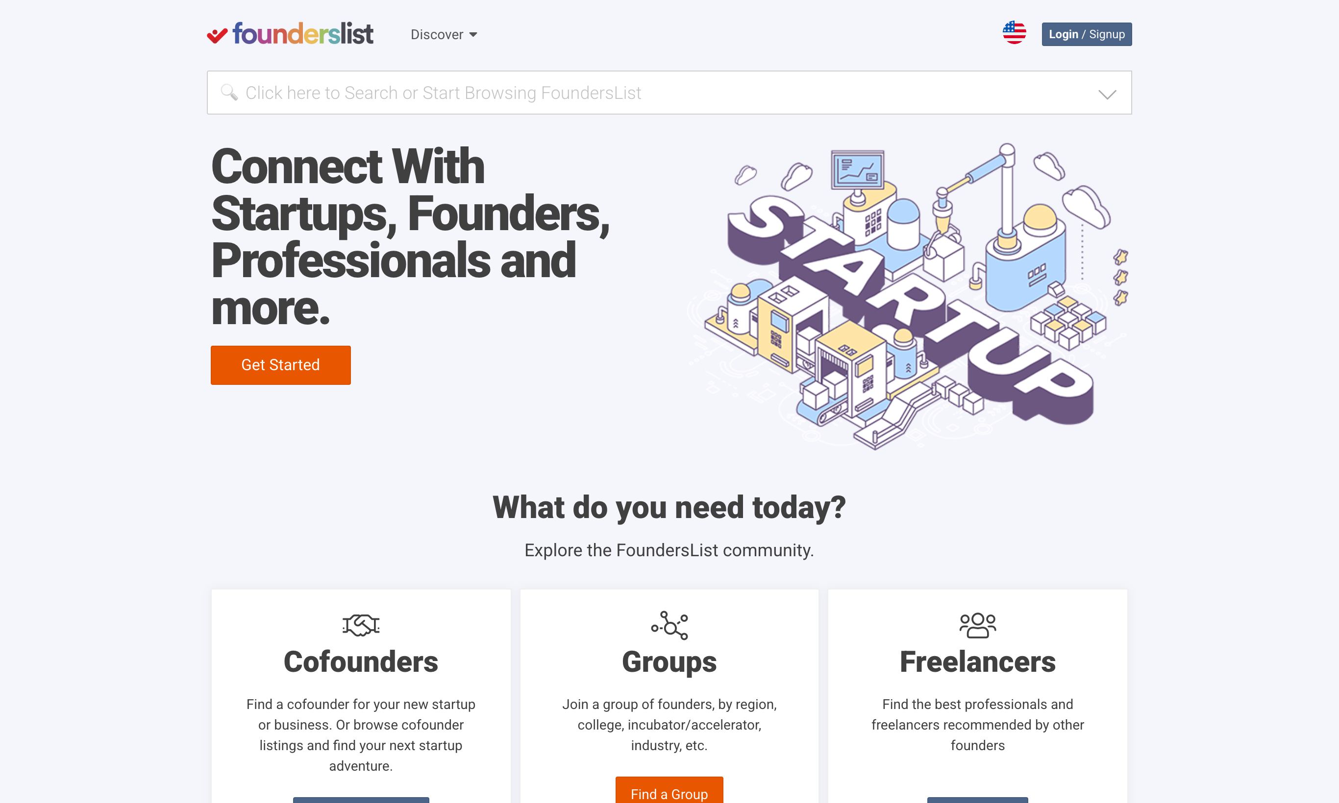 FoundersList homepage