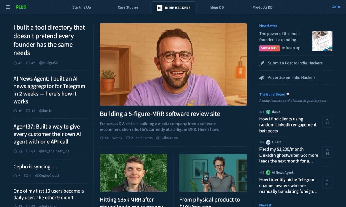 Indie Hackers homepage