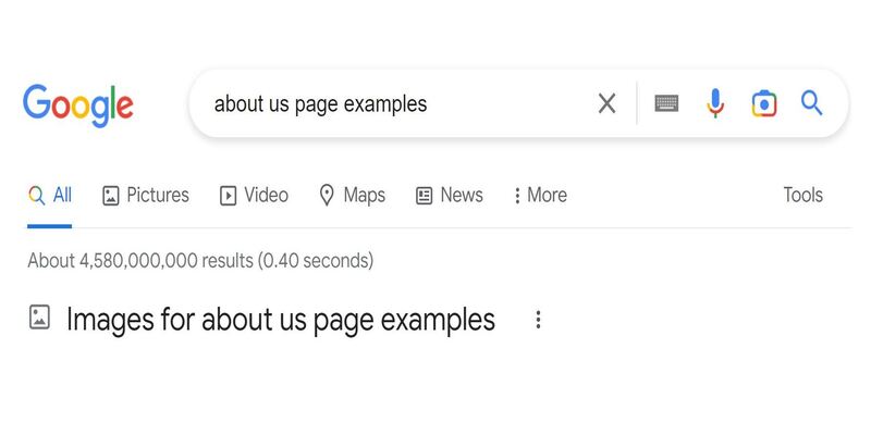 An overview of About us page examples search results