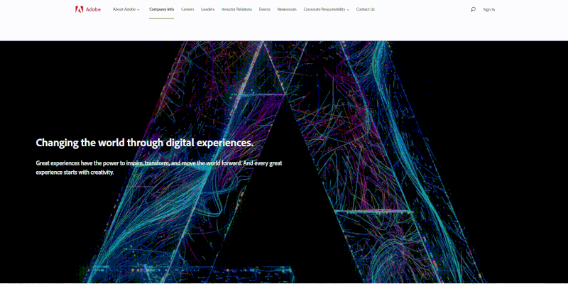 An overview of Adobe's About us page