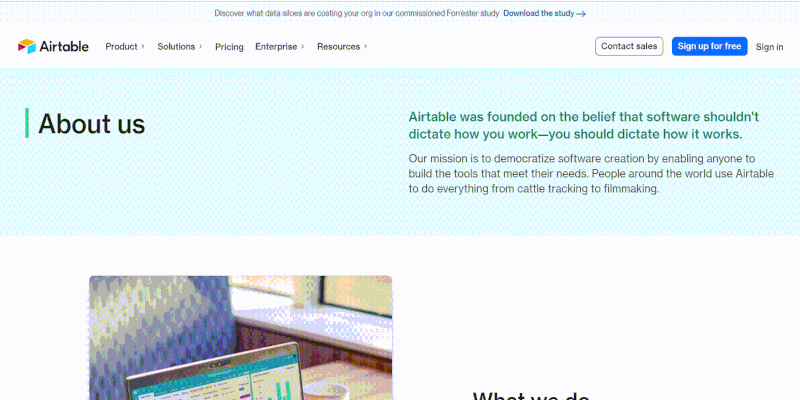 An overview of Airtable About us page