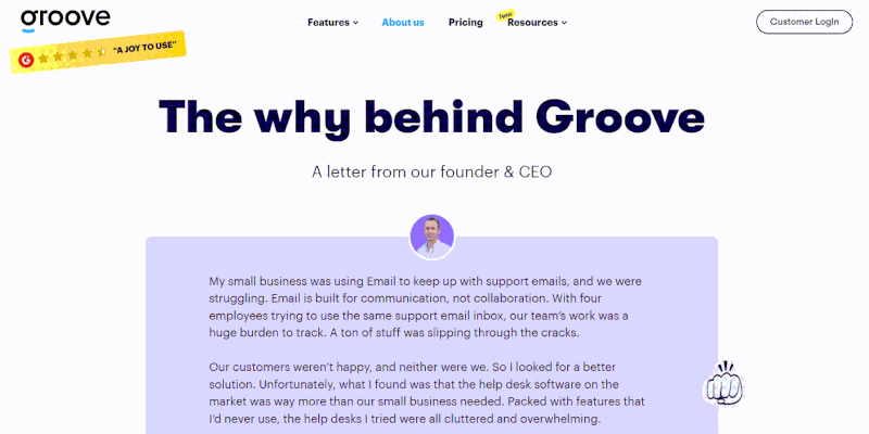 An overview of Groove's About us page