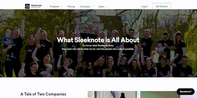 An overview of Sleeknote About us page 