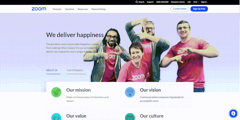 An overview of Zoom's About us page