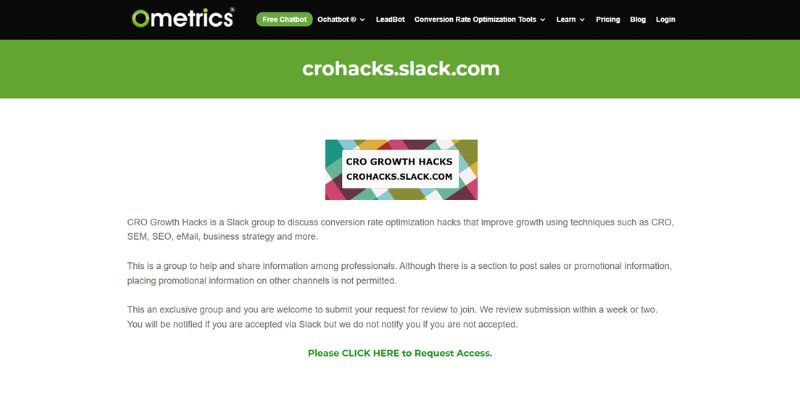 CRO Growth Hacks Slack communties