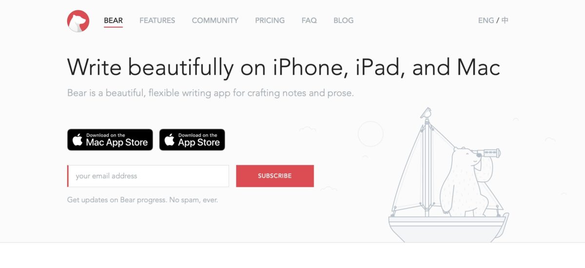 Bear Notes App Home Page Screenshot