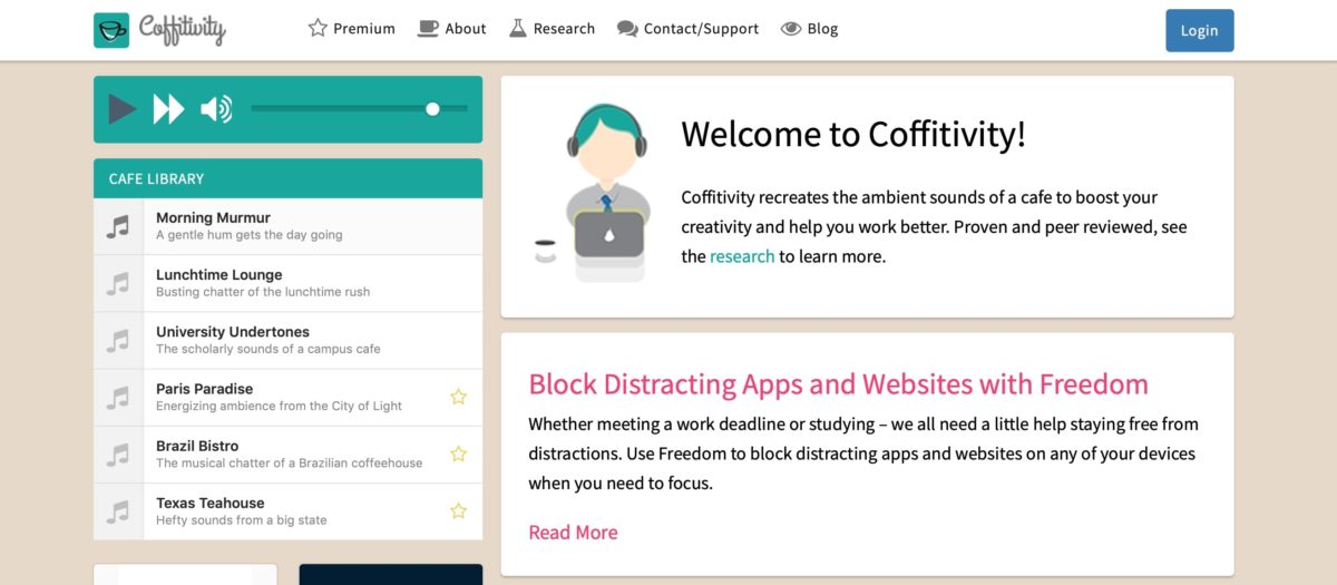 Coffitivity Homepage Screenshot