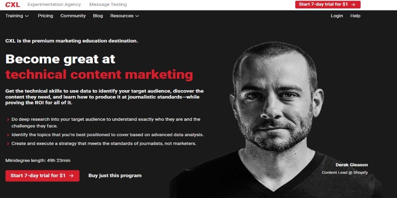 An overview of CLX Content Marketing Course's main page