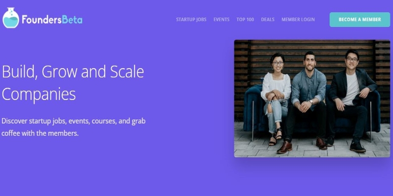 An overview of FoundersBeta Startup Community's main page